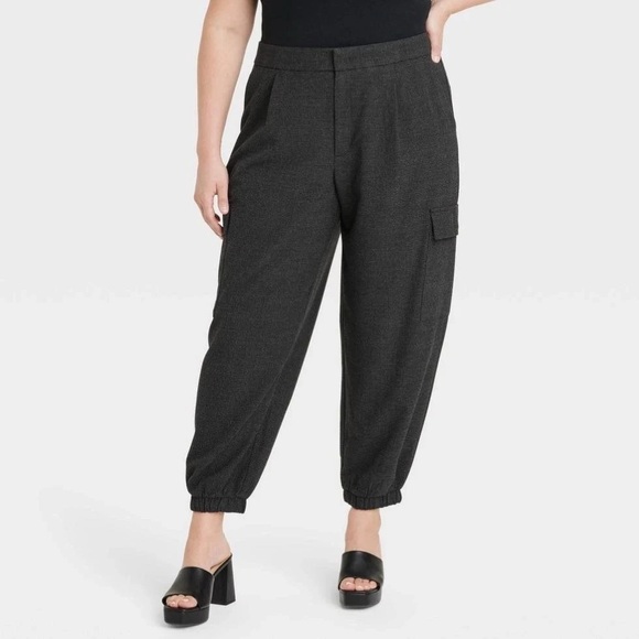 size 10 A New Day Women's High-Rise Ankle Jogger Pants Gray Plaid - Picture 1 of 7